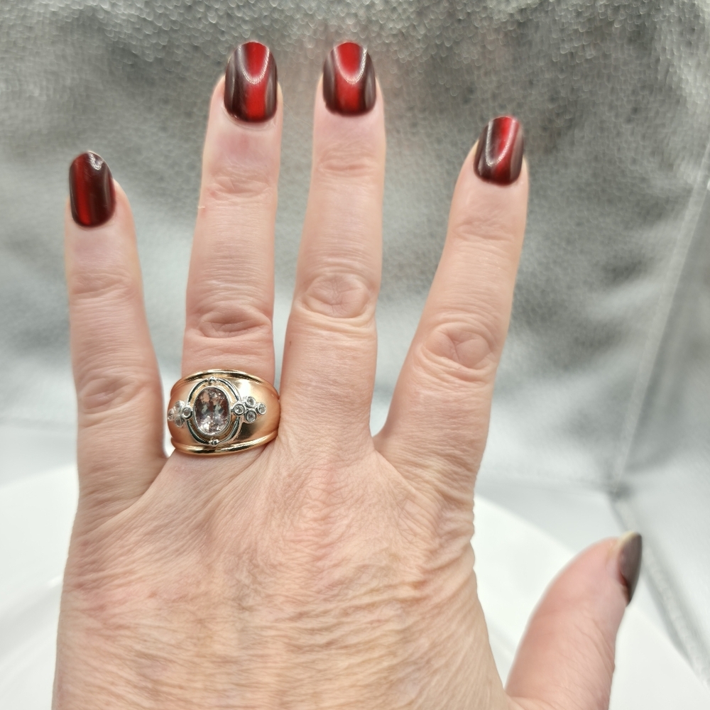 Designer Signed Romantic Morganite And White Zircon Ring - Picture 8 of 8